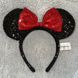 Disney Parks Sequin Ears Headband with Red Bow